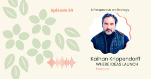 Images in Pink and Green, of a man, the guest on the podcast, Where ideas Launch, a Sustainable innovation Podcast.