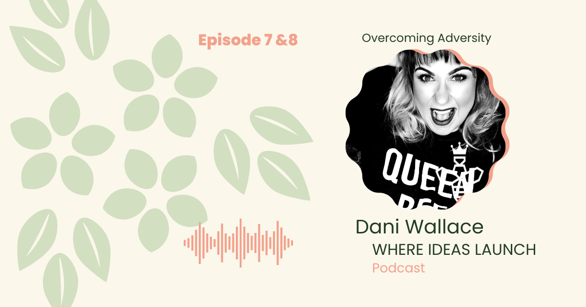 Images in Pink and Green, of a woman, the guest on the podcast, Where ideas Launch, a Sustainable innovation Podcast.