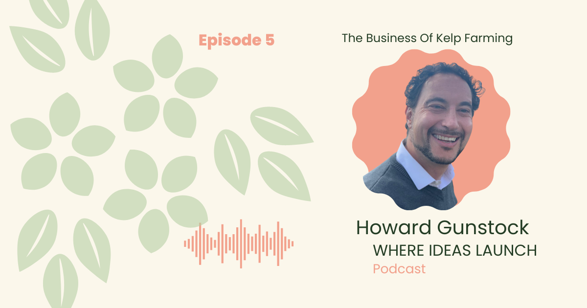 Images in Pink and Green, of a man, the guest on the podcast, Where ideas Launch, a Sustainable innovation Podcast.