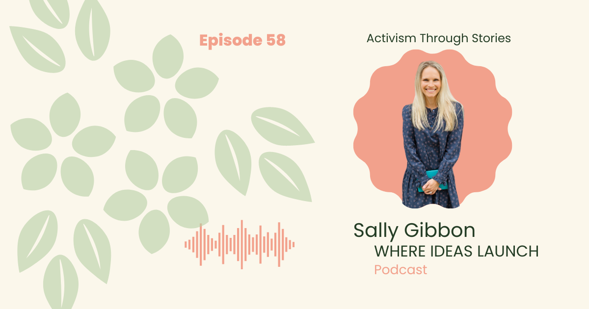 Images in Pink and Green, of a woman, the guest on the podcast, Where ideas Launch, a Sustainable innovation Podcast.