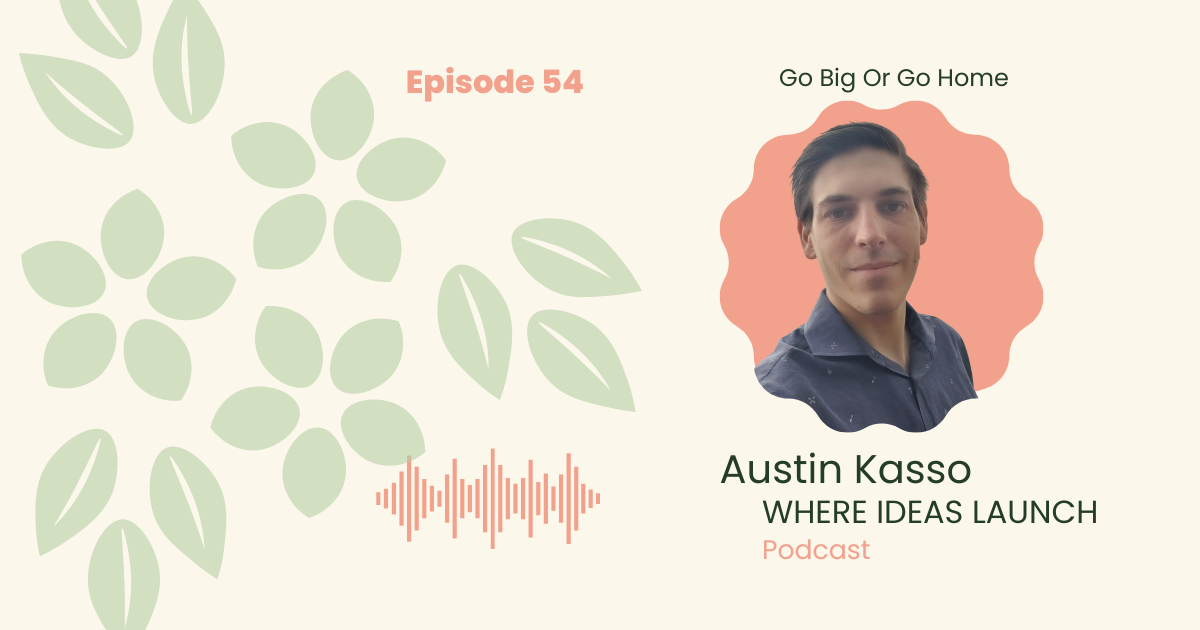 Images in Pink and Green, of a man, the guest on the podcast, Where ideas Launch, a Sustainable innovation Podcast.