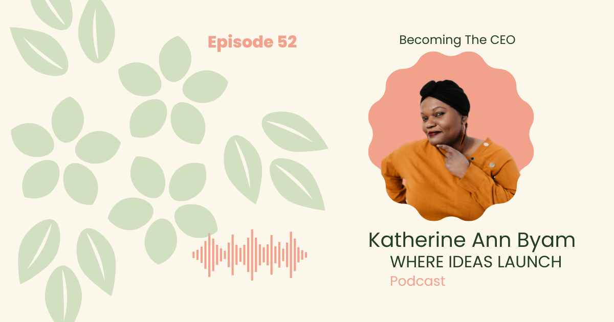 Images in Pink and Green, of a woman, the host on the podcast, Where ideas Launch, a Sustainable innovation Podcast.