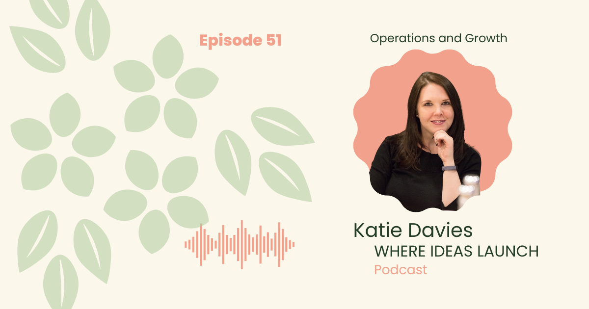 Images in Pink and Green, of a woman, the guest on the podcast, Where ideas Launch, a Sustainable innovation Podcast.