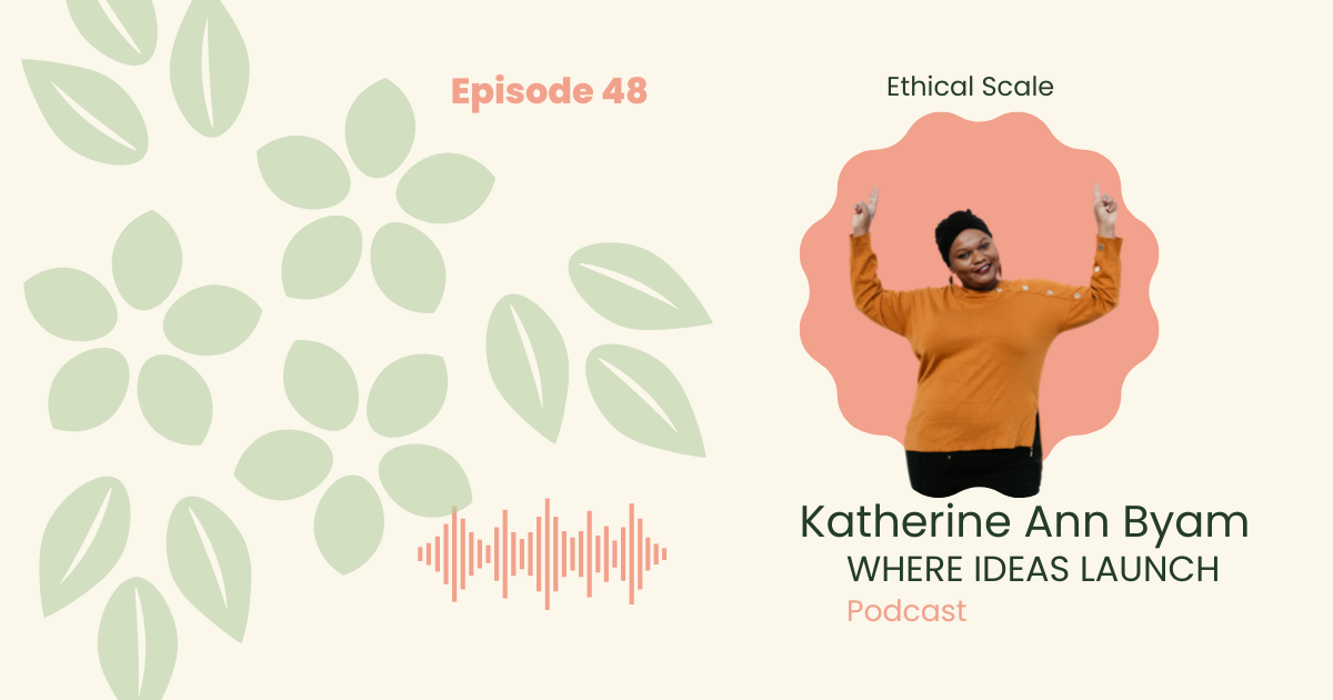Images in Pink and Green, of a woman, the host on the podcast, Where ideas Launch, a Sustainable innovation Podcast.