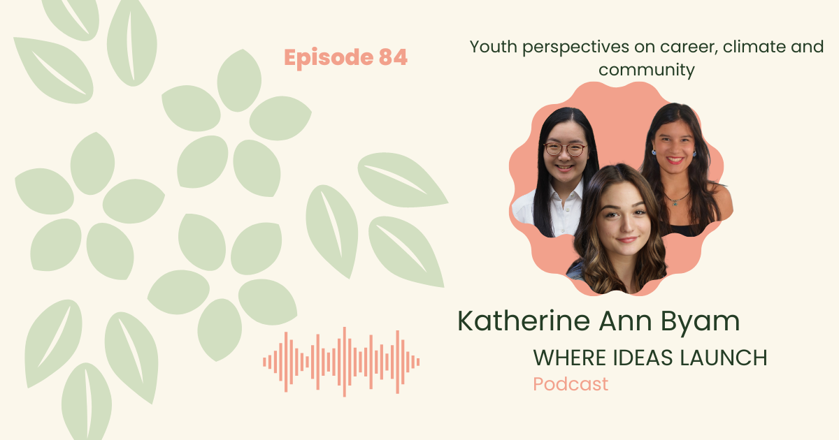 3 Women of varying ethnicities on an episode of the Podcast Where Ideas Launch Sustainable Innovation podcast.